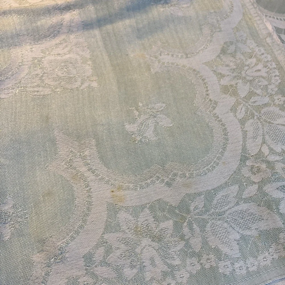 Vtg‎ Mint Green Floral Damask Linen Napkins Set 3 Jacquard Cottagecore Chic